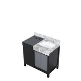 Zilara 36 in. Black and Grey  Freestanding Bathroom Vanity With Castle Grey Marble Top, and White Square Sink