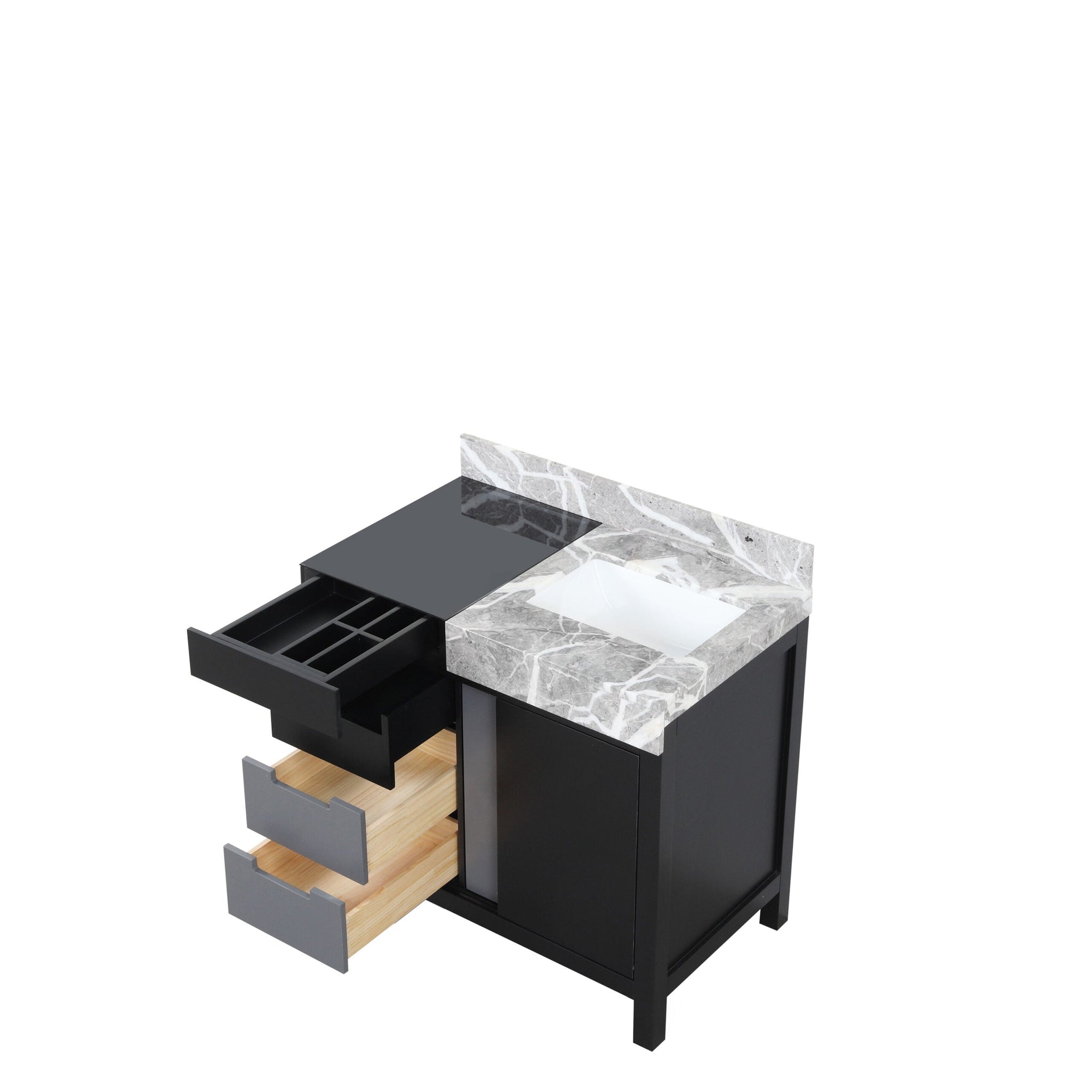 Zilara 36 in. Black and Grey  Freestanding Bathroom Vanity With Castle Grey Marble Top, and White Square Sink