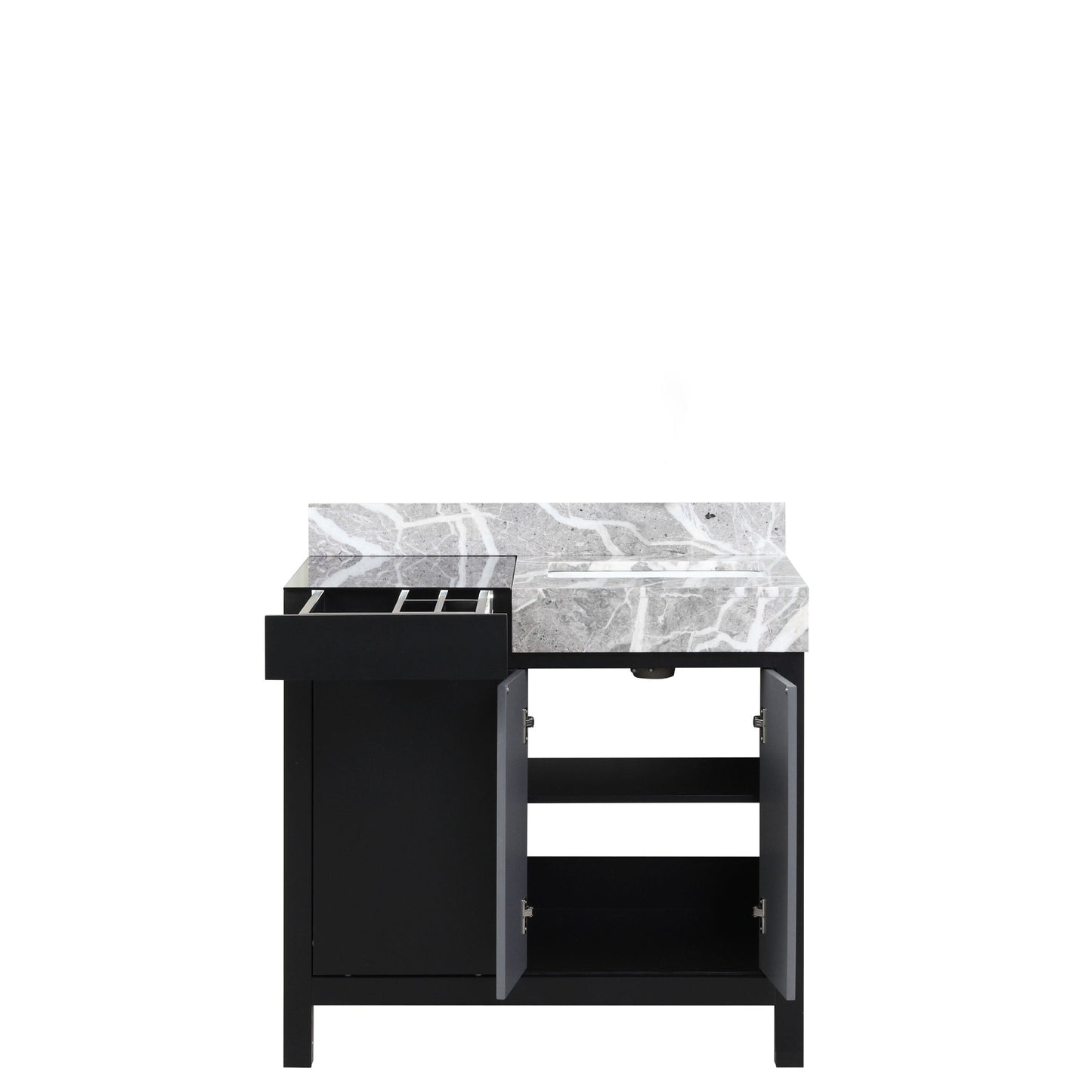 Zilara 36 in. Black and Grey  Freestanding Bathroom Vanity With Castle Grey Marble Top, and White Square Sink