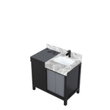 Zilara 36 in. Black and Grey  Freestanding Bathroom Vanity With Castle Grey Marble Top, White Square Sink, and Cascata Nera Matte Black Faucet