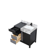 Zilara 36 in. Black and Grey  Freestanding Bathroom Vanity With Castle Grey Marble Top, White Square Sink, and Cascata Nera Matte Black Faucet
