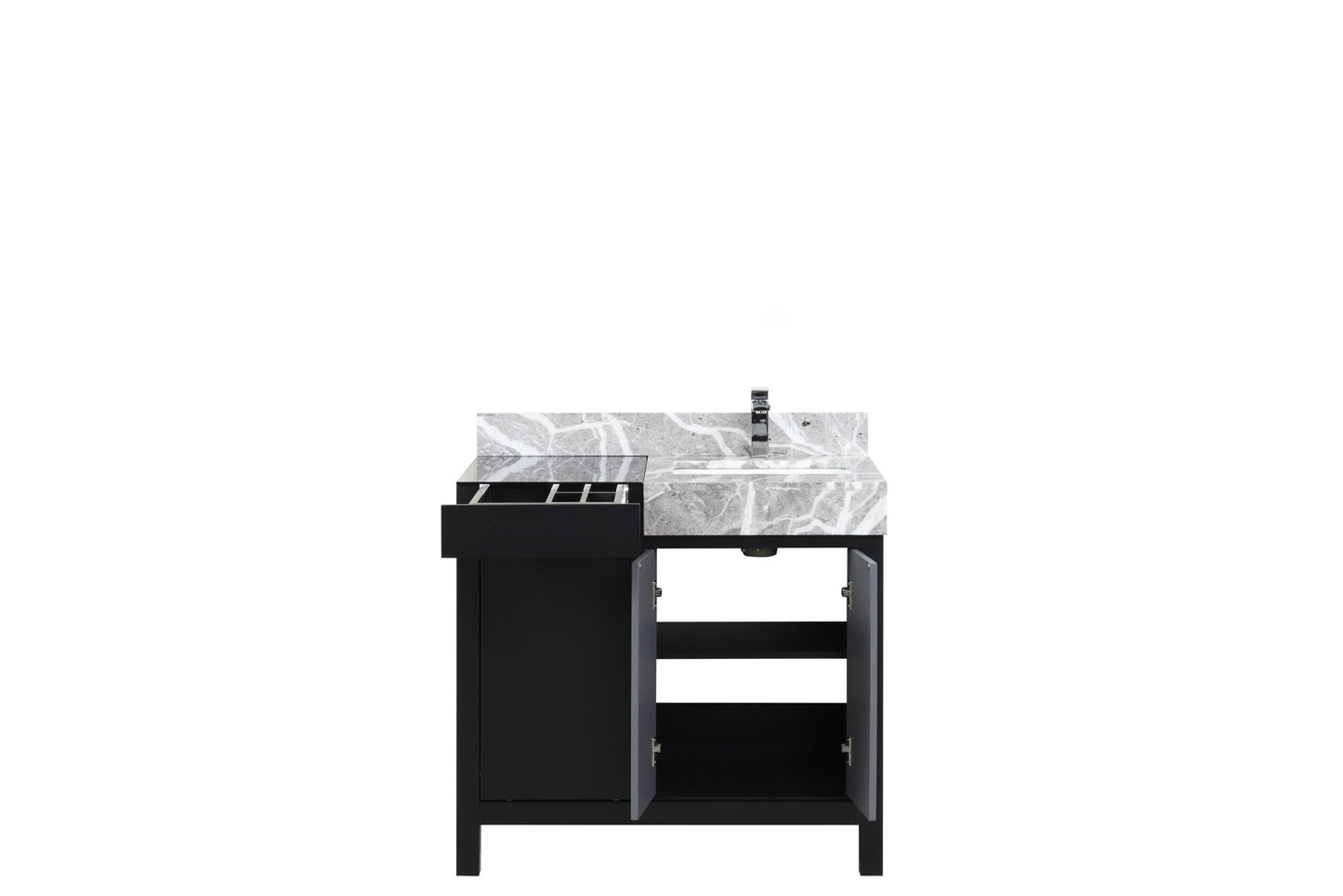 Zilara 36 in. Black and Grey  Freestanding Bathroom Vanity With Castle Grey Marble Top, White Square Sink, and Monte Chrome Faucet
