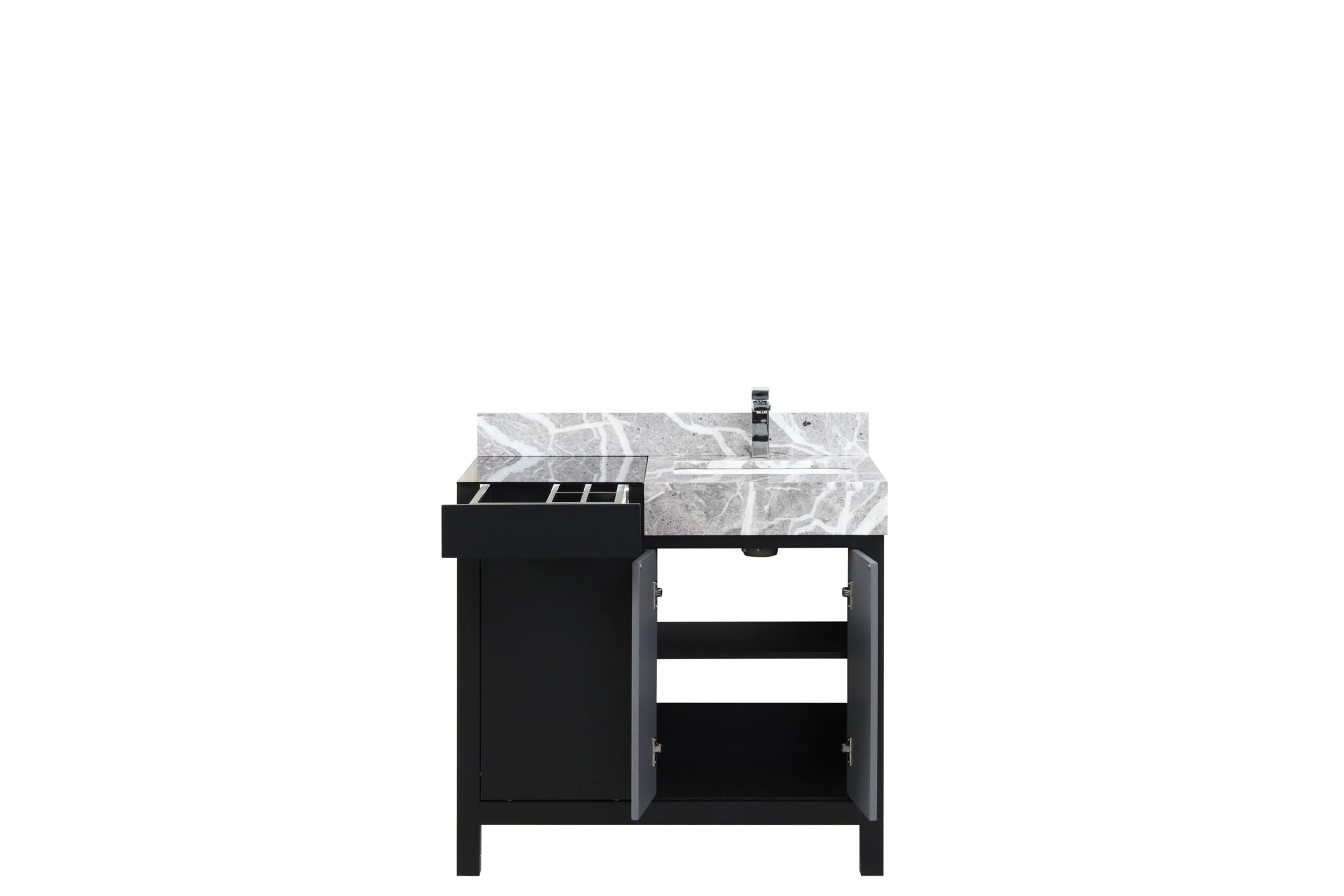 Zilara 36 in. Black and Grey  Freestanding Bathroom Vanity With Castle Grey Marble Top, White Square Sink, and Monte Chrome Faucet