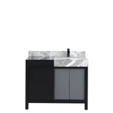 Zilara 42 in. Black and Grey  Freestanding Bathroom Vanity With Castle Grey Marble Top, White Square Sink, and Cascata Nera Matte Black Faucet