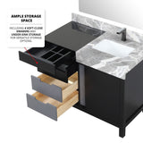 Zilara 42 in. Black and Grey  Freestanding Bathroom Vanity With Castle Grey Marble Top, White Square Sink, and Balzani Gun Metal Faucet
