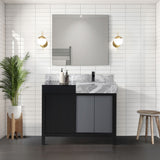 Zilara 42 in. Black and Grey  Freestanding Bathroom Vanity With Castle Grey Marble Top, White Square Sink, and Cascata Nera Matte Black Faucet