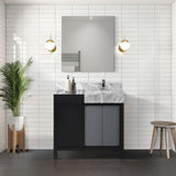 Zilara 42 in. Black and Grey  Freestanding Bathroom Vanity With Castle Grey Marble Top, White Square Sink, and Monte Chrome Faucet