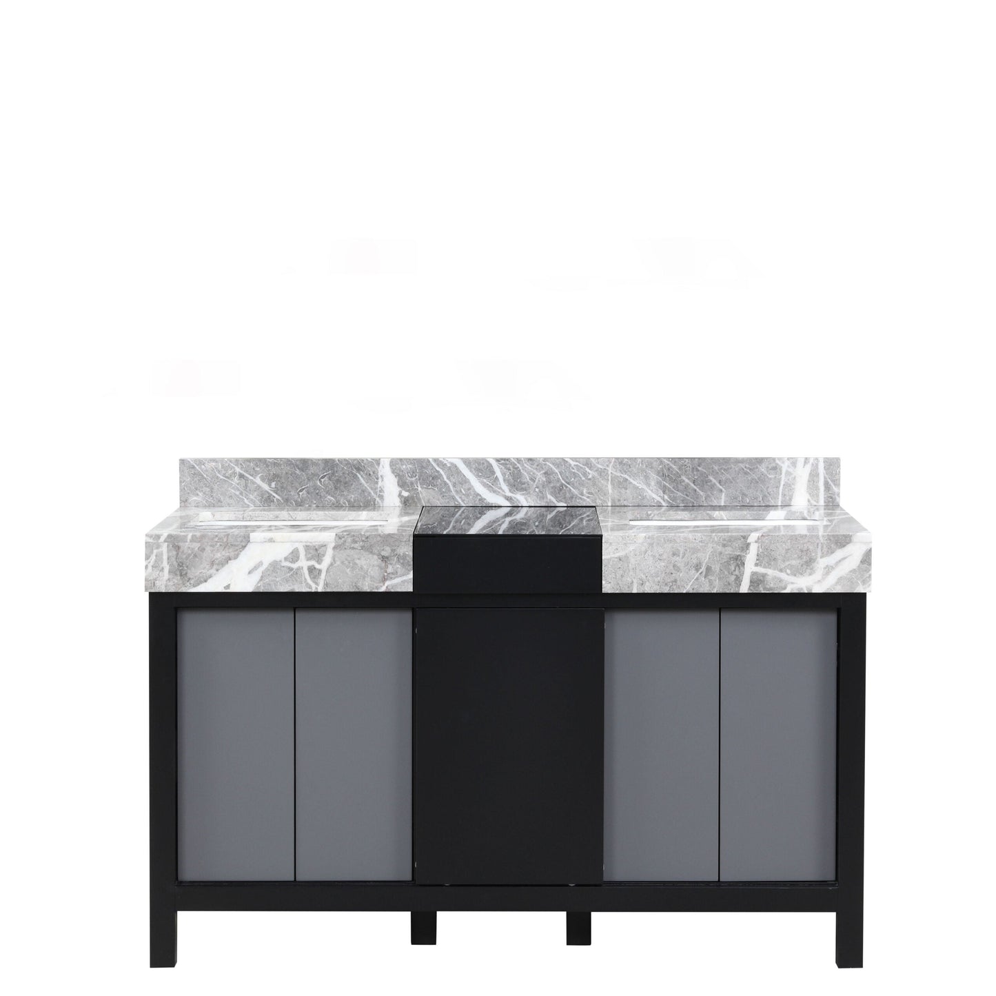 Zilara 55 in. Black and Grey  Freestanding Bathroom Vanity With Castle Grey Marble Tops, and White Square Sinks