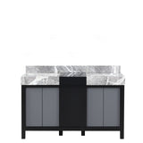 Zilara 55 in. Black and Grey  Freestanding Bathroom Vanity With Castle Grey Marble Tops, and White Square Sinks