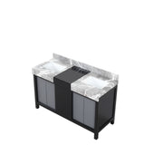 Zilara 55 in. Black and Grey  Freestanding Bathroom Vanity With Castle Grey Marble Tops, and White Square Sinks