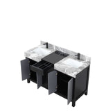 Zilara 55 in. Black and Grey  Freestanding Bathroom Vanity With Castle Grey Marble Tops, White Square Sinks, and Balzani Gun Metal Faucet Set