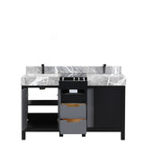 Zilara 55 in. Black and Grey  Freestanding Bathroom Vanity With Castle Grey Marble Tops, White Square Sinks, and Balzani Gun Metal Faucet Set