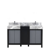 Zilara 55 in. Black and Grey  Freestanding Bathroom Vanity With Castle Grey Marble Tops, White Square Sinks, and Monte Chrome Faucet Set
