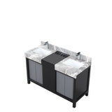 Zilara 55 in. Black and Grey  Freestanding Bathroom Vanity With Castle Grey Marble Tops, White Square Sinks, and Monte Chrome Faucet Set