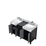 Zilara 55 in. Black and Grey  Freestanding Bathroom Vanity With Castle Grey Marble Tops, White Square Sinks, and Monte Chrome Faucet Set