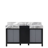Zilara 60 in. Black and Grey  Freestanding Bathroom Vanity With Castle Grey Marble Tops, and White Square Sinks
