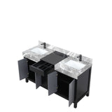 Zilara 60 in. Black and Grey  Freestanding Bathroom Vanity With Castle Grey Marble Tops, White Square Sinks, and Balzani Gun Metal Faucet Set