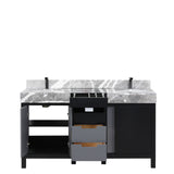Zilara 60 in. Black and Grey  Freestanding Bathroom Vanity With Castle Grey Marble Tops, White Square Sinks, and Balzani Gun Metal Faucet Set