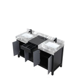 Zilara 60 in. Black and Grey  Freestanding Bathroom Vanity With Castle Grey Marble Tops, White Square Sinks, and Cascata Nera Matte Black Faucet Set