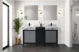 Zilara 60 in. Black and Grey  Freestanding Bathroom Vanity With Castle Grey Marble Tops, White Square Sinks, and Cascata Nera Matte Black Faucet Set