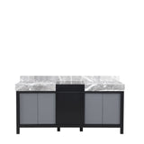 Zilara 72 in. Black and Grey  Freestanding Bathroom Vanity With Castle Grey Marble Tops, and White Square Sinks