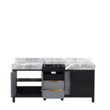 Zilara 72 in. Black and Grey  Freestanding Bathroom Vanity With Castle Grey Marble Tops, and White Square Sinks
