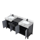 Zilara 72 in. Black and Grey  Freestanding Bathroom Vanity With Castle Grey Marble Tops, White Square Sinks, and Cascata Nera Matte Black Faucet Set