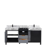 Zilara 72 in. Black and Grey  Freestanding Bathroom Vanity With Castle Grey Marble Tops, White Square Sinks, and Cascata Nera Matte Black Faucet Set