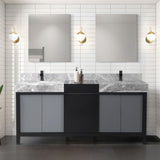 Zilara 72 in. Black and Grey  Freestanding Bathroom Vanity With Castle Grey Marble Tops, White Square Sinks, and Cascata Nera Matte Black Faucet Set