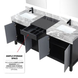 Zilara 72 in. Black and Grey  Freestanding Bathroom Vanity With Castle Grey Marble Tops, White Square Sinks, and Cascata Nera Matte Black Faucet Set