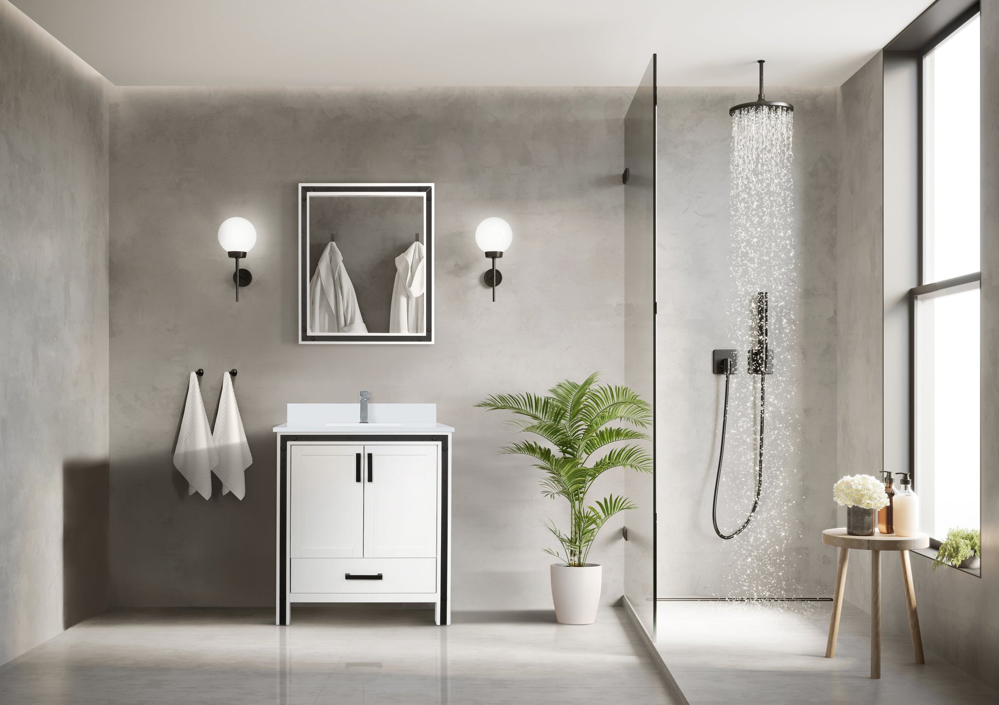 Ziva Freestanding 30 in. Freestanding Bathroom Vanity With Double Integrated Ceramic Sink, White Cultured Marble Top