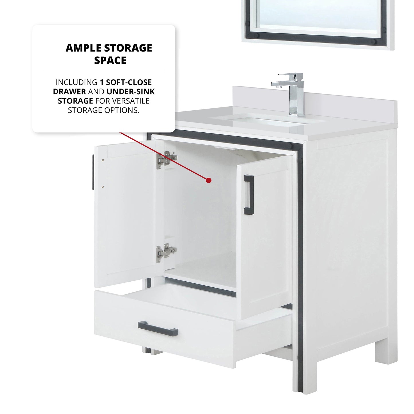 Ziva Freestanding 30 in. Freestanding Bathroom Vanity With Double Integrated Ceramic Sink, White Cultured Marble Top