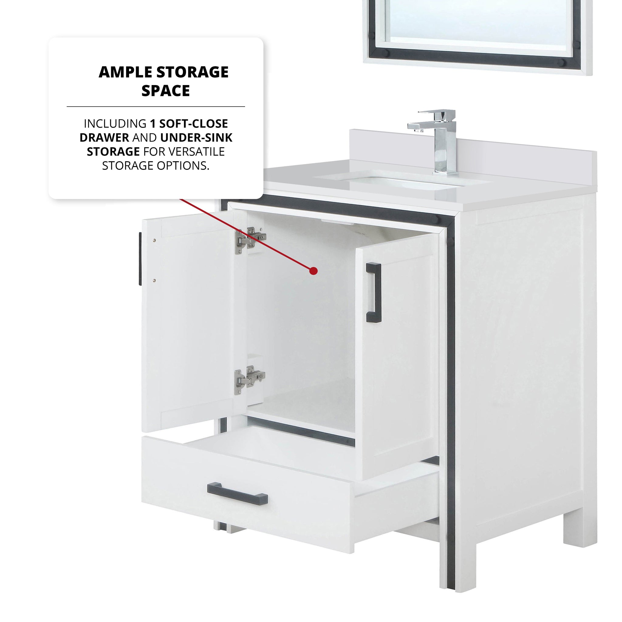 Ziva Freestanding 30 in. Freestanding Bathroom Vanity With Double Integrated Ceramic Sink, White Cultured Marble Top