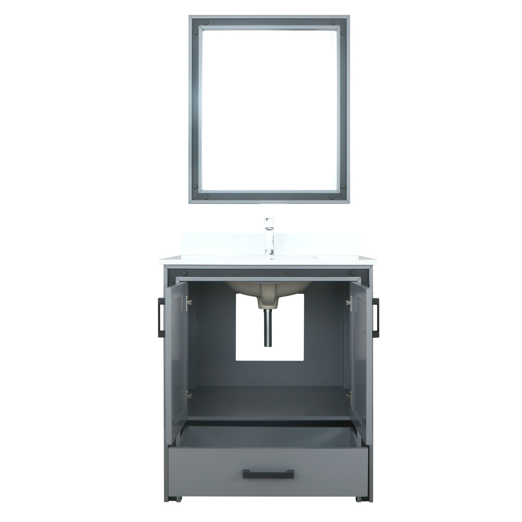 Ziva 30" Dark Grey Single Vanity, Cultured Marble Top, White Square Sink and 28" Mirror w/ Faucet