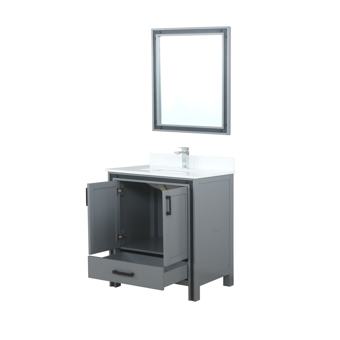 Ziva 30" Dark Grey Single Vanity, Cultured Marble Top, White Square Sink and 28" Mirror w/ Faucet