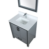 Ziva 30" Dark Grey Single Vanity, Cultured Marble Top, White Square Sink and 28" Mirror w/ Faucet
