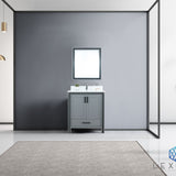 Ziva 30" Dark Grey Single Vanity, Cultured Marble Top, White Square Sink and 28" Mirror w/ Faucet