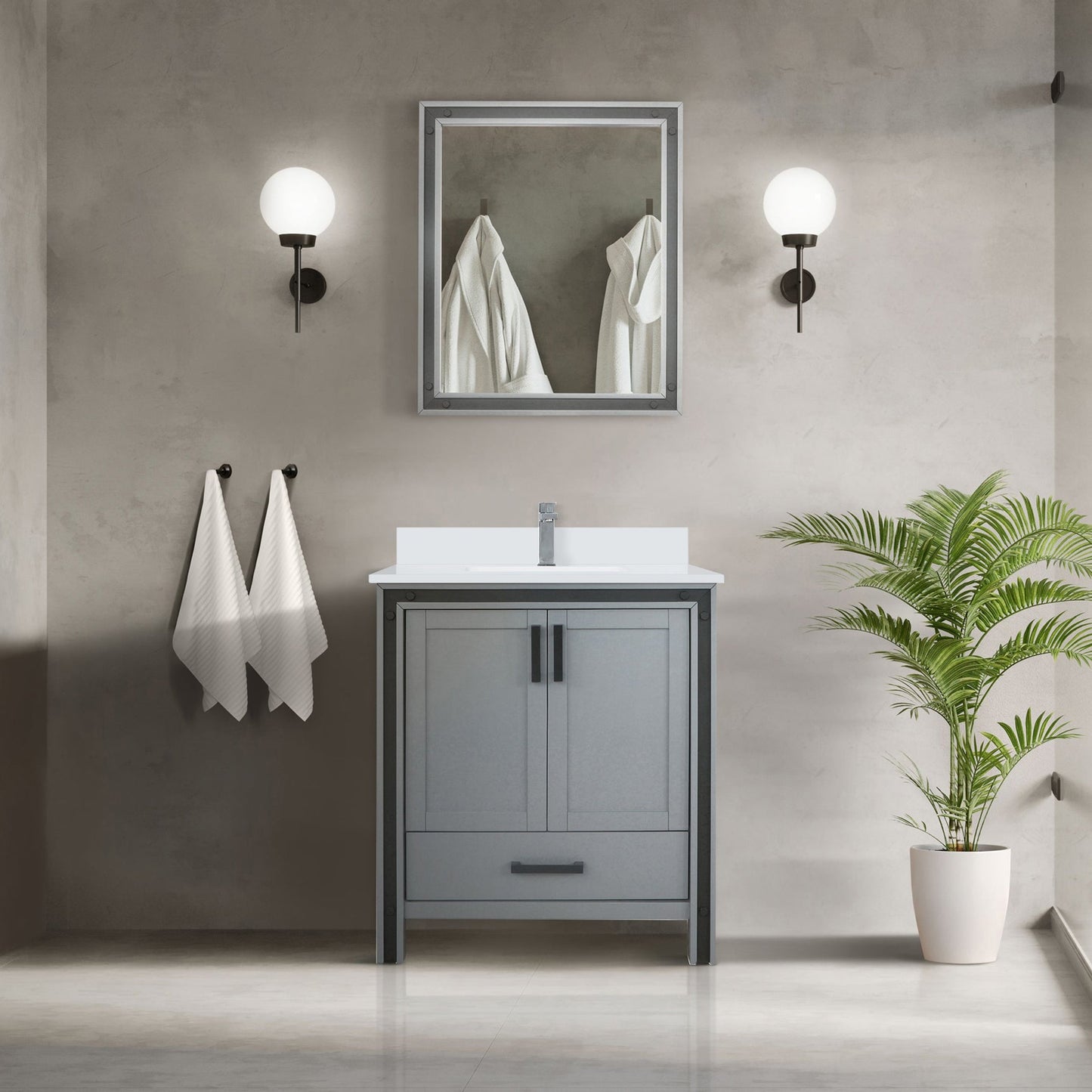 Ziva Freestanding 30 in. Freestanding Bathroom Vanity With Double Integrated Ceramic Sink, White Cultured Marble Top