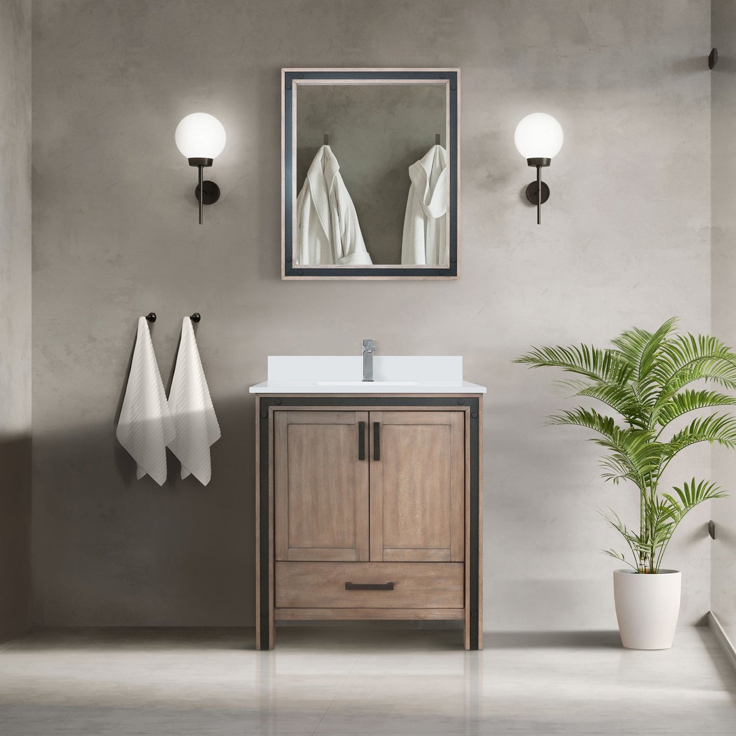 Ziva Freestanding 30 in. Freestanding Bathroom Vanity With Double Integrated Ceramic Sink, White Cultured Marble Top