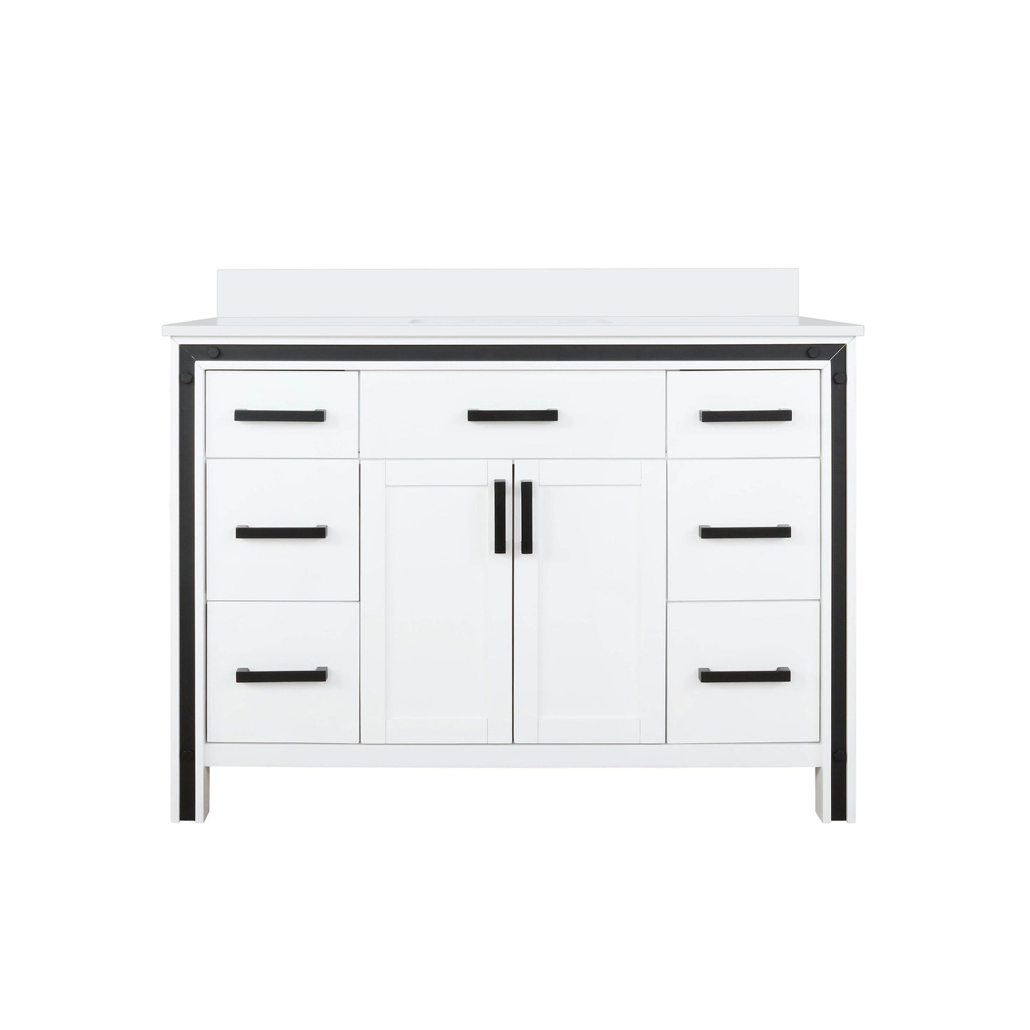 Ziva Freestanding 48 in. Freestanding Bathroom Vanity With Double Integrated Ceramic Sink, White Cultured Marble Top