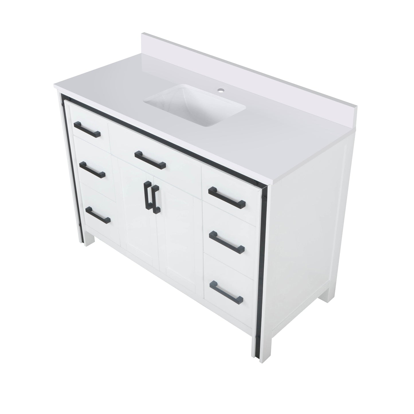 Ziva Freestanding 48 in. Freestanding Bathroom Vanity With Double Integrated Ceramic Sink, White Cultured Marble Top