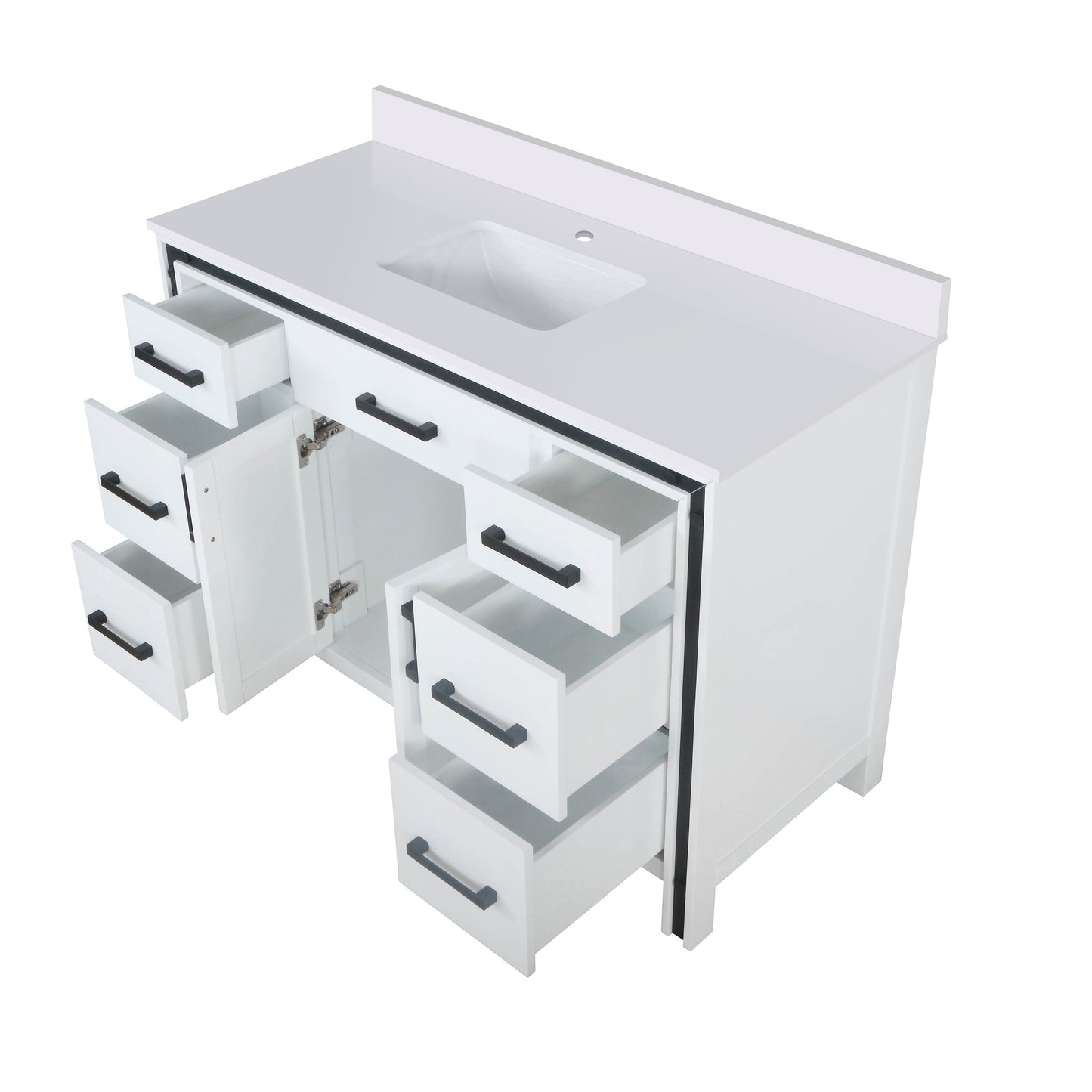Ziva Freestanding 48 in. Freestanding Bathroom Vanity With Double Integrated Ceramic Sink, White Cultured Marble Top