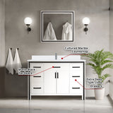Ziva Freestanding 48 in. Freestanding Bathroom Vanity With Double Integrated Ceramic Sink, White Cultured Marble Top