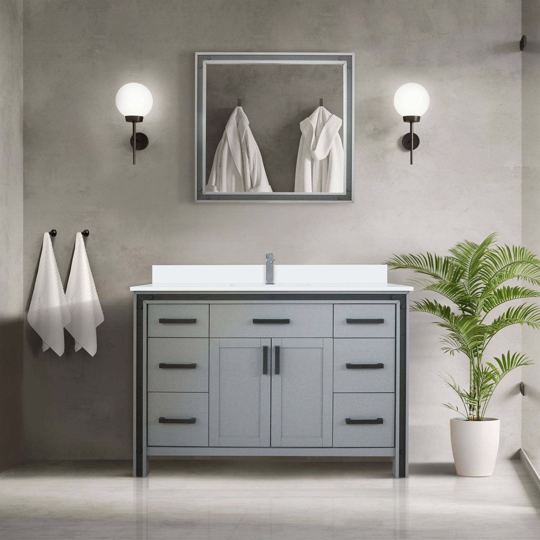Ziva Freestanding 48 in. Freestanding Bathroom Vanity With Double Integrated Ceramic Sink, White Cultured Marble Top