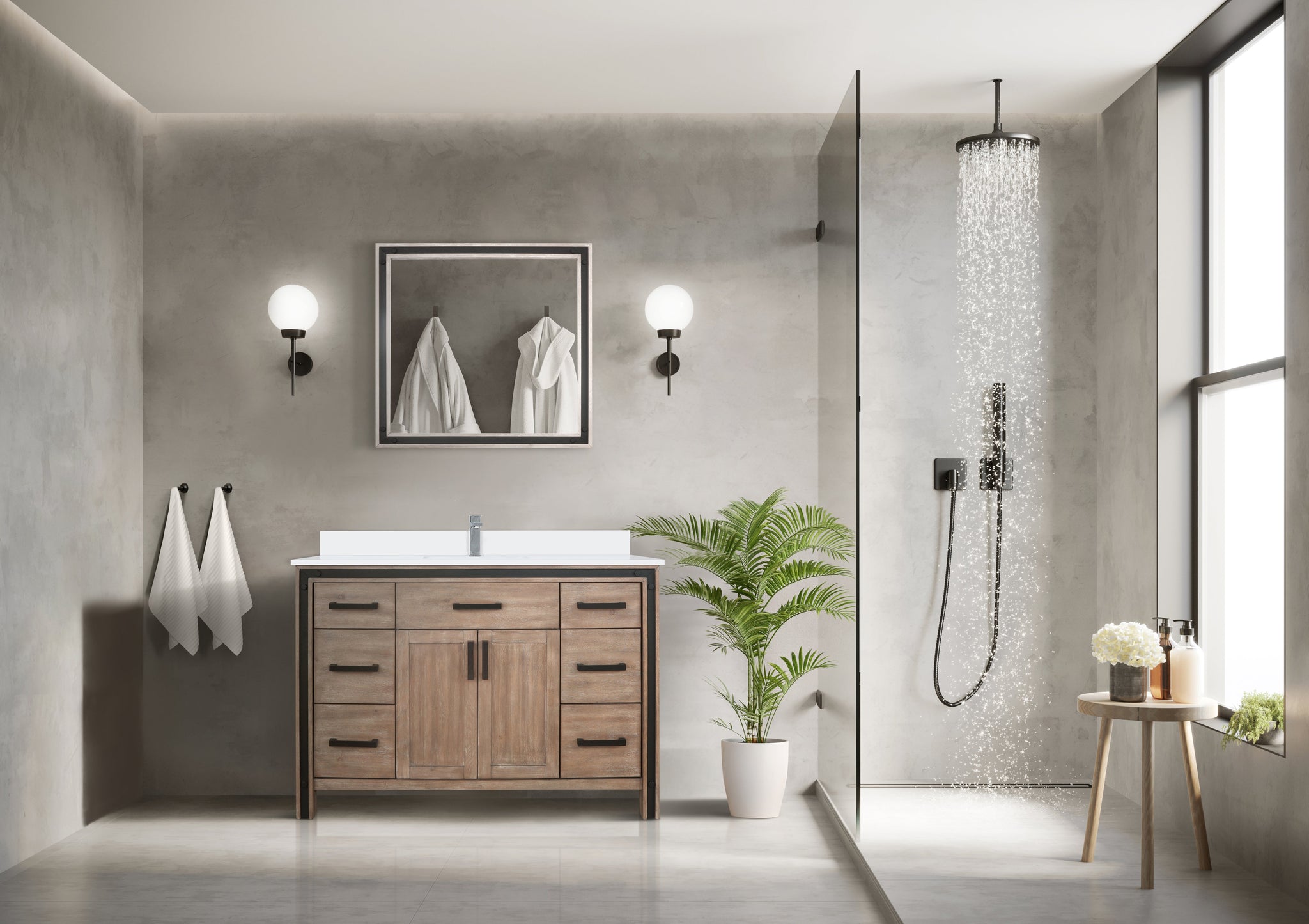 Ziva Freestanding 48 in. Freestanding Bathroom Vanity With Double Integrated Ceramic Sink, White Cultured Marble Top