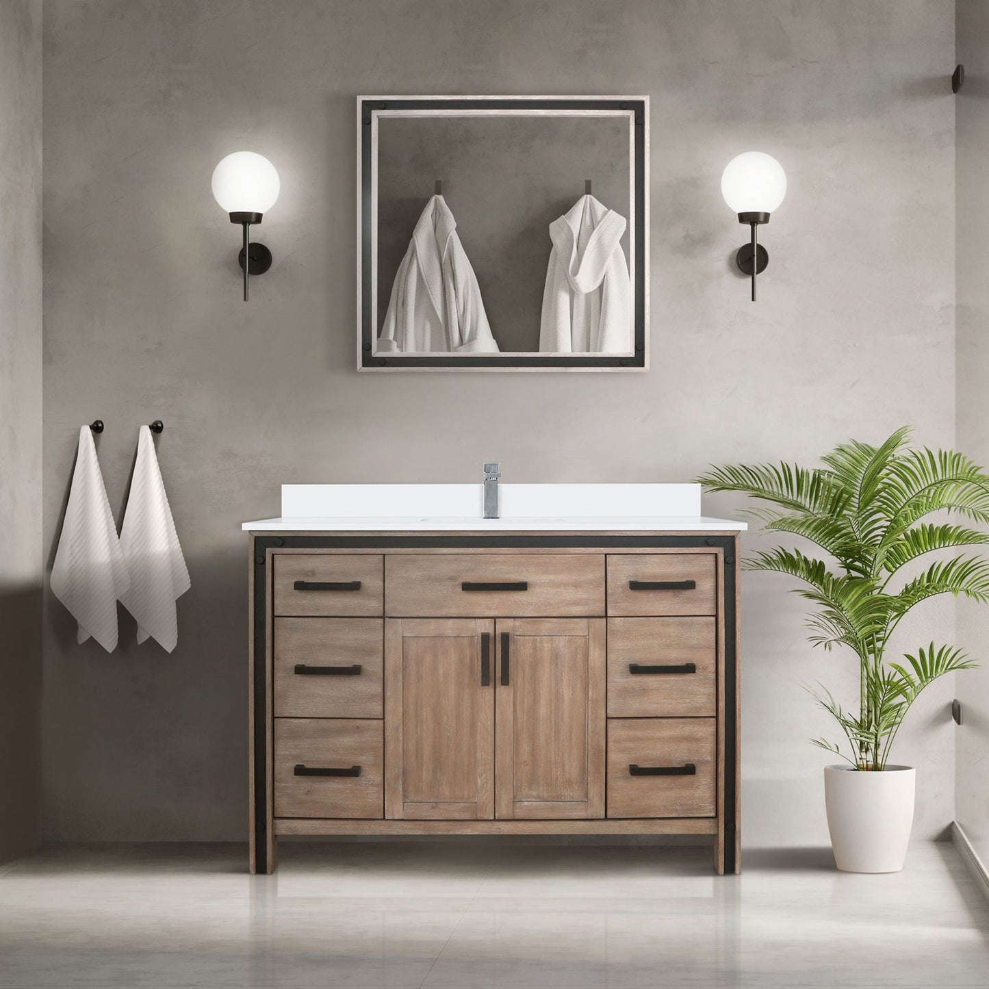 Ziva Freestanding 48 in. Freestanding Bathroom Vanity With Double Integrated Ceramic Sink, White Cultured Marble Top