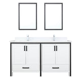 Ziva 60" White Double Vanity, Cultured Marble Top, White Square Sink and 22" Mirrors w/ Faucet