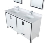 Ziva 60" White Double Vanity, Cultured Marble Top, White Square Sink and 22" Mirrors w/ Faucet