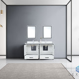 Ziva 60" White Double Vanity, Cultured Marble Top, White Square Sink and 22" Mirrors w/ Faucet