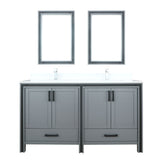 Ziva 60" Dark Grey Double Vanity, Cultured Marble Top, White Square Sink and 22" Mirrors w/ Faucet